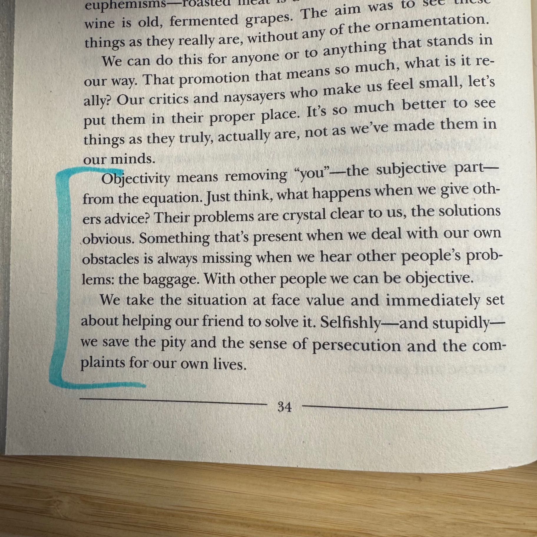 Page from The Obstacle Is the Way by Ryan Holiday on objectivity